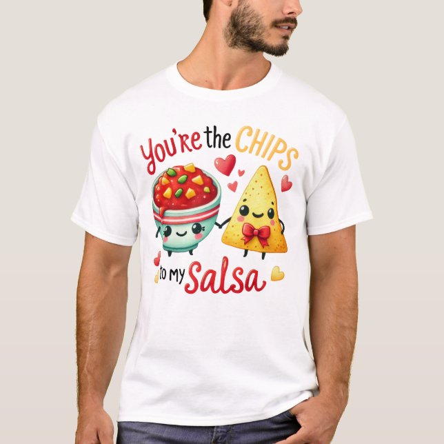 Chips and Salsa Cute Snack Illustration T-Shirt (Front)