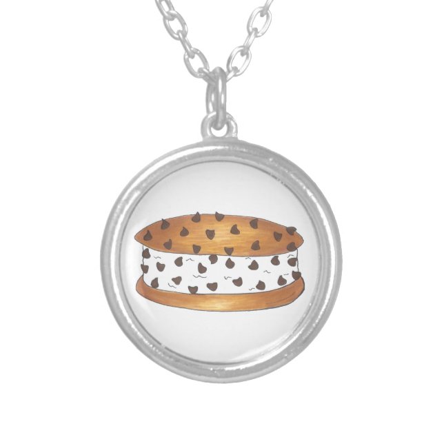 Chipwich Chocolate Chip Cookie Ice Cream Sandwich Silver Plated Necklace (Front)