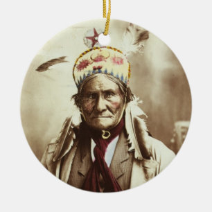 Chiricahua Apache Indian Leader Geronimo Portrait Ceramic Ornament