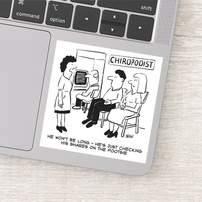 Chiropodist Checking his Shares Online Sticker (Detail)