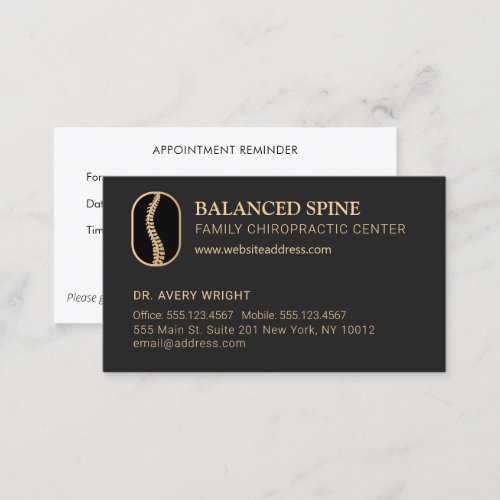 Chiropractic Chiropractor Appointment Black Business Card