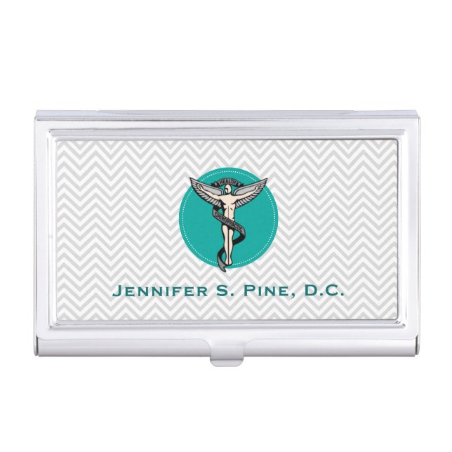 Chiropractic Emblem [Teal] Business Card Holder (Front)