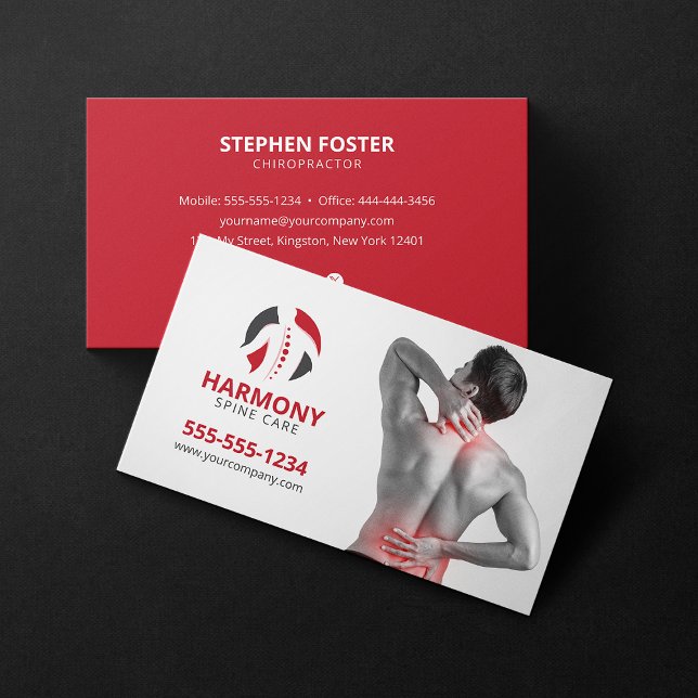 Chiropractic Massage Therapy Chiropractor Red Business Card (Creator Uploaded)