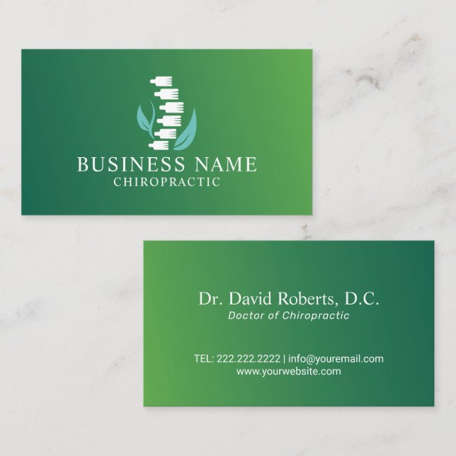 Chiropractic Nature Spine Logo Chiropractor Green Business Card (Front/Back)