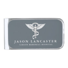 Chiropractic Professional Custom Name Slate Grey Silver Finish Money Clip