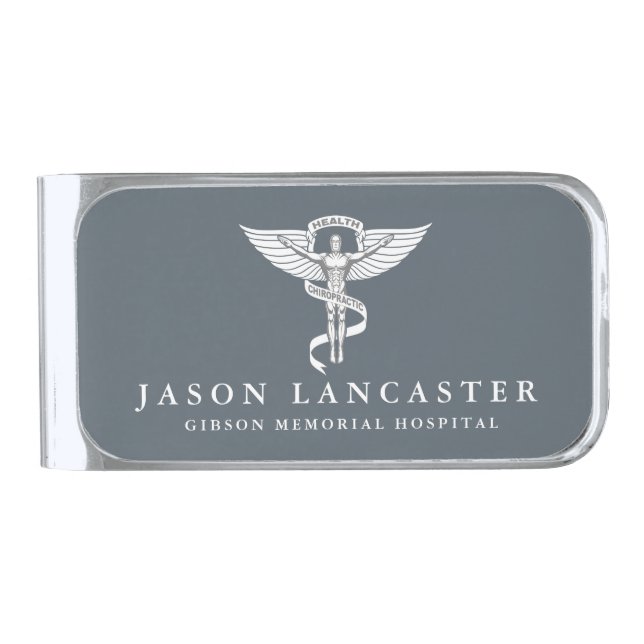 Chiropractic Professional Custom Name Slate Grey Silver Finish Money Clip (Front)