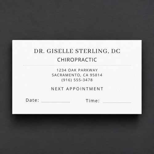 Chiropractic Spine Doctor Office Appointment Card
