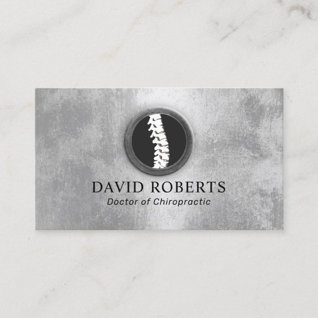Chiropractic Spine Logo Trendy Silver Chiropractor Business Card (Front)