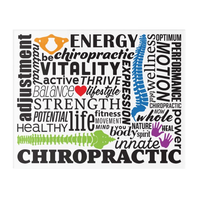 Chiropractic Words and Elements Collage Acrylic Print (Front)