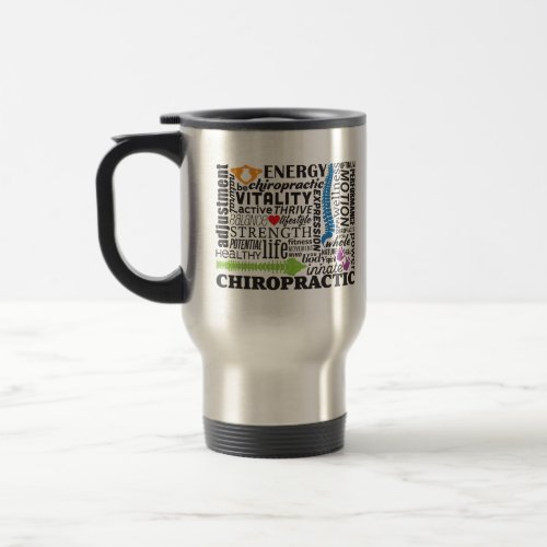 Chiropractic Words and Elements Collage Travel Mug