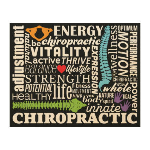 Chiropractic Words and Elements Collage Wood Wall Art