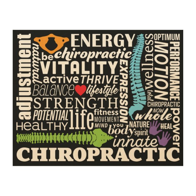 Chiropractic Words and Elements Collage Wood Wall Art (Front)