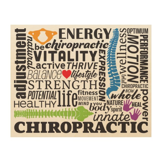 Chiropractic Words and Elements Collage Wood Wall Art (Front)
