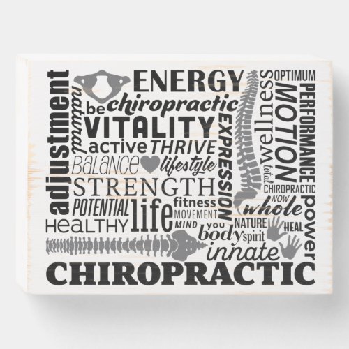 Chiropractic Words and Elements Collage Wooden Box Sign