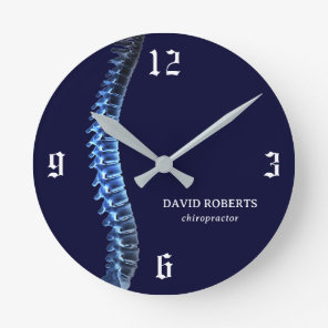 Chiropractic X-ray Spine Chiropractor Navy Blue Round Clock