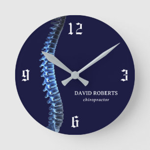Chiropractic X-ray Spine Chiropractor Navy Blue Round Clock