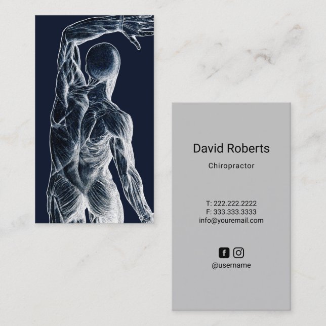 Chiropractor Anatomy Back Chiropractic Navy Blue Business Card (Front/Back)