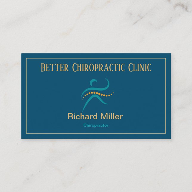 Chiropractor Blue Gold Business Card (Front)