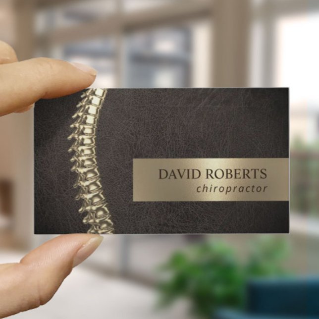 Chiropractor Chiropractic Gold Spine Dark Leather Business Card (Creator Uploaded)