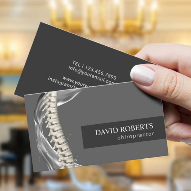 Chiropractor Chiropractic Spine Adjustment Dark Business Card (Creator Uploaded)