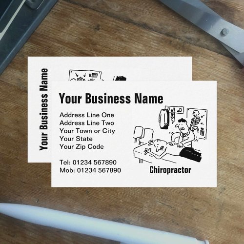 Chiropractor is Treating a Patient Funny Cartoon Business Card