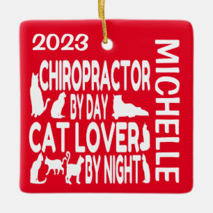 Chiropractor Loves Cats CUSTOM Ceramic Ornament