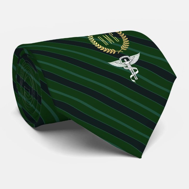 Chiropractor Professional Monogram Green Faux Gold Neck Tie (Rolled)