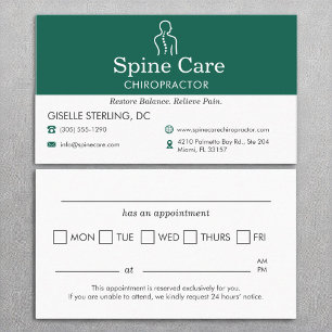 Chiropractor Spine Care Appointment Reminder Business Card