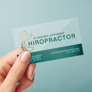 Chiropractor Spine Logo Teal and Gold Clear Business Cards