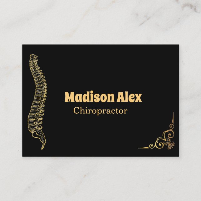 Chiropractor Spine Therapist Black and Gold Business Card (Front)