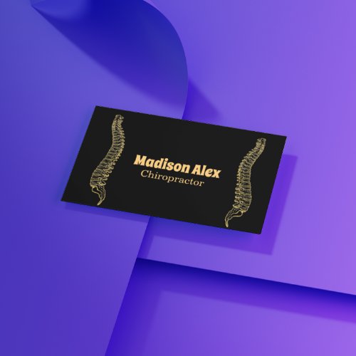  Chiropractor Spine Therapist Black and Gold Business Card