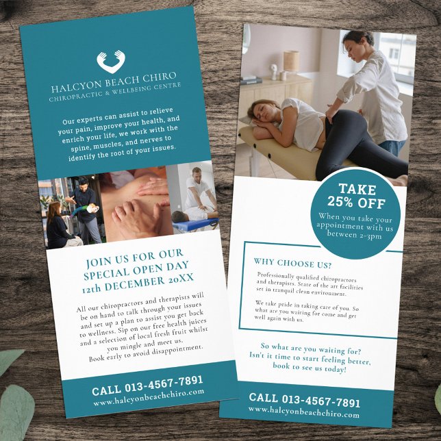 Chiropractor wellness promotional marketing teal rack card (Creator Uploaded)