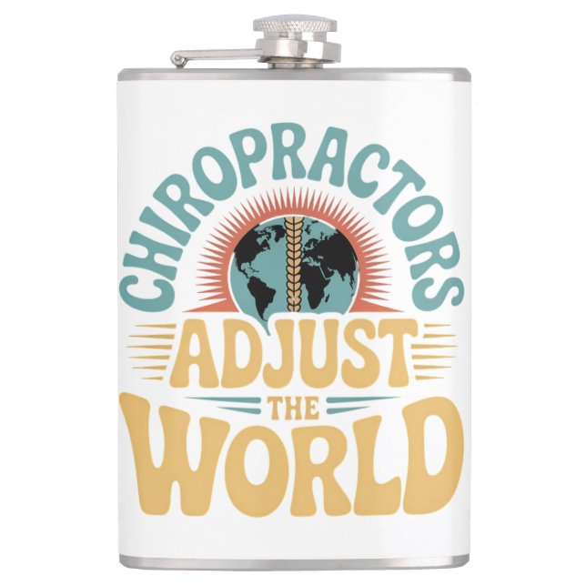 Chiropractors Adjust the World Retro Design Flask (Front)