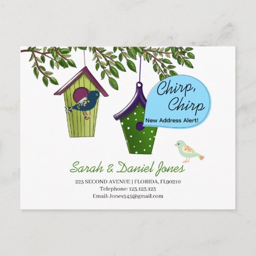 chirp chirp new address alert bird moving Announce Announcement Postcard