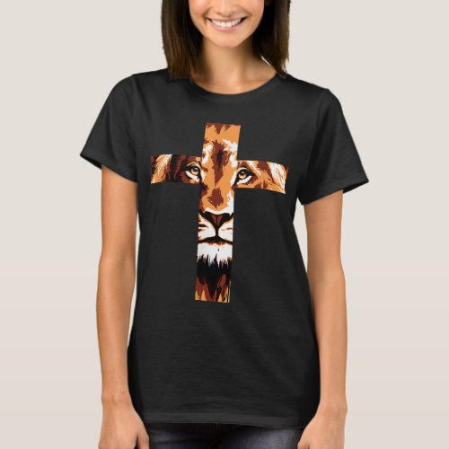 Chirstian Cross Lion Judah Jesus God Faith T_Shirt