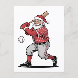 Chirstmas Baseball Playing Santa Claus Sport Invitation Postcard