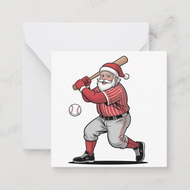 Chirstmas Baseball  Playing Santa Claus Sport  Note Card (Front)