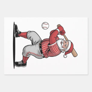 Chirstmas Baseball Playing Santa Claus Sport Wrapping Paper Sheets