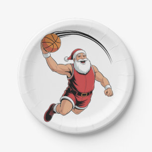 Chirstmas Basketball Playing Santa Claus Sport Paper Plates