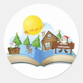 Chirstmas Book Classic Round Sticker by GraphicsRF at Zazzle