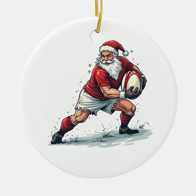 Chirstmas Fantasy Football Playing Santa Claus   Ceramic Ornament (Front)
