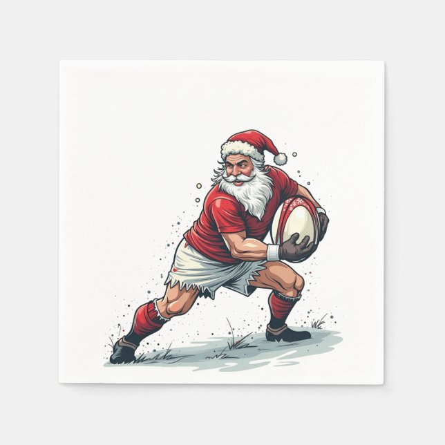 Chirstmas Fantasy Football Playing Santa Claus   Napkins (Front)