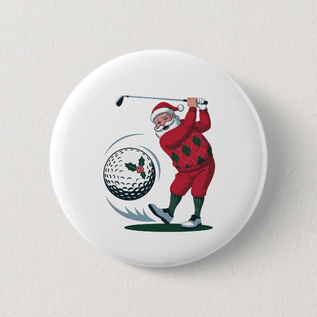 Chirstmas Fantasy Golf Playing Santa Claus   Button (Front)