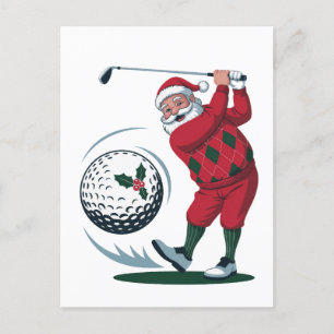 Chirstmas Fantasy Golf Playing Santa Claus Holiday Postcard