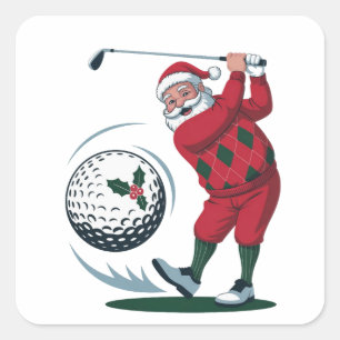 Chirstmas Fantasy Golf Playing Santa Claus Square Sticker