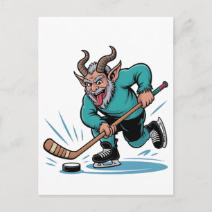 Chirstmas Playing Icehockey Spooky Christmas Sport Holiday Postcard
