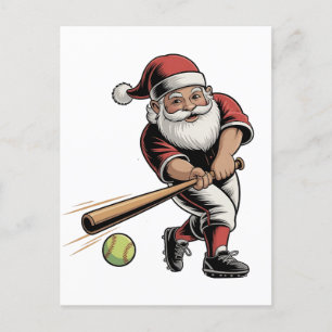 Chirstmas Softball Playing Santa Claus Sport Announcement Postcard
