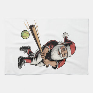 Chirstmas Softball Playing Santa Claus Sport Kitchen Towel