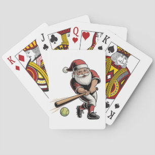 Chirstmas Softball Playing Santa Claus Sport Poker Cards