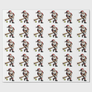 Chirstmas Softball Playing Santa Claus Sport Wrapping Paper